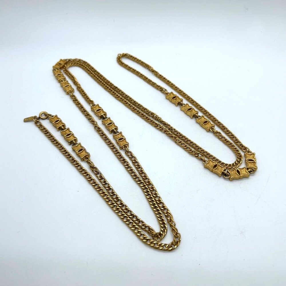 Monet Vintage Gold Tone Necklace With Textured for Layering 54" Opera Length